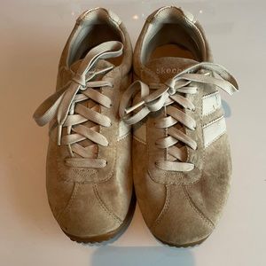 Skechers retros big girls size 4 suede beige tan khaki comfort sneakers shoes